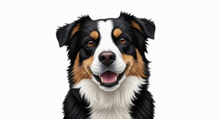 A digitally rendered portrait of a Bernese Mountain Dog with a cheerful expression, set against a plain white background.