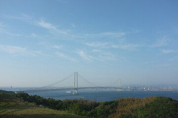 【兵庫】淡路サービスエリアから見た明石海峡大橋の景色