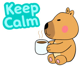 Cute capybara enjoying a warm cup of coffee in a calm and relaxing theme, expressing peaceful mood, comfort, and cozy lifestyle illustration.