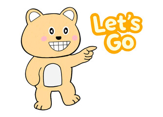 Cute bear character pointing forward with a fun and energetic mood, expressing motivation, encouragement, movement, and positive playful attitude.