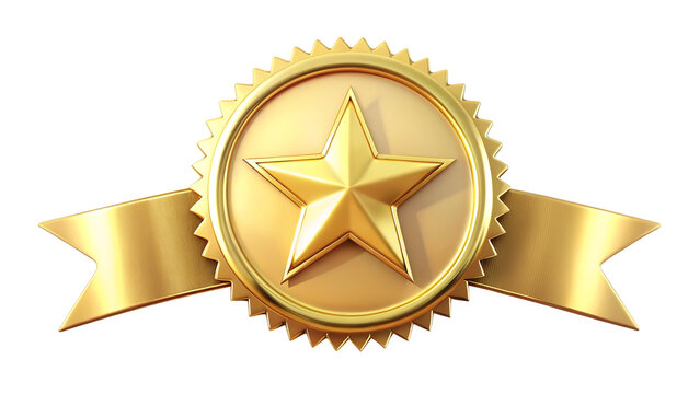 A gold star award ribbon on a black background symbolizing excellence and achievement