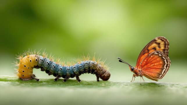 Caterpillar and butterfly transformation and natures beauty in vivid detail