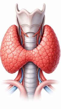 Hormonal balance endocrine system thyroid gland medical illustration shows detailed front view gland anatomy with trachea larynx vascular organ hormone regulation healthcare concept thyroid neck