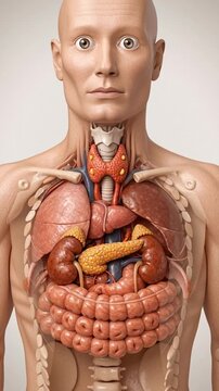 Hormonal balance endocrine system anatomy illustration of internal organ gland network in human torso showing thyroid pancreas and adrenal gland structure for medical and health education