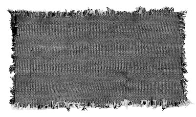 Piece of black torn denim on a white background. Denim texture