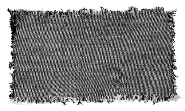 Piece of black torn denim on a white background. Denim texture