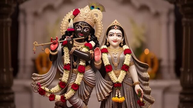 Hindu Deities Radha Krishna Statue Temple.