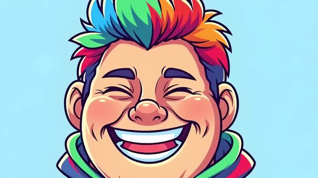 Animated Character Laughing with Rainbow Hair.
