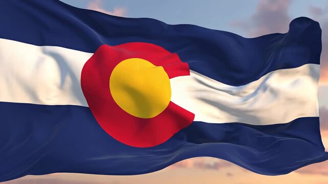 Colorado State Flag Waving at Sunset 4K Video