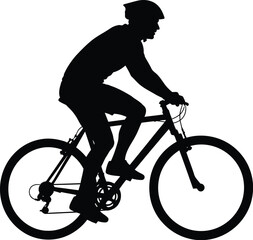 Obraz premium Silhouette cyclist riding bicycle in profile view with helmet