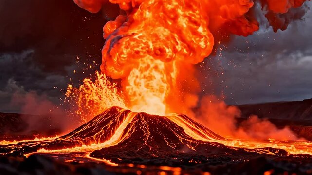 Volcano erupting with lava and ash