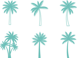 Obraz premium Stylized palm tree vector illustration collection, tropical nature silhouettes, exotic summer design elements, decorative island landscape art for creative projects
