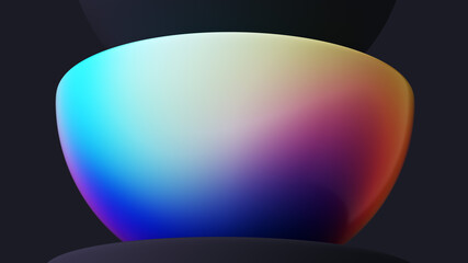 Modern colorful 3D rendering hemisphere backdrop for digital branding. Vibrant gradient half-sphere for creative design projects. Abstract art with neon colors for mobile interface.