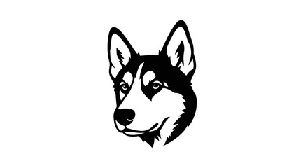 Black and White Husky Dog Head Silhouette Graphic. © dhamirah