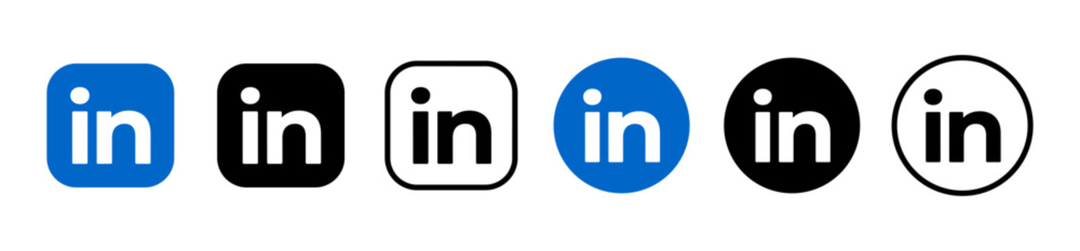 LinkedIn logo icon vector set. Square, round, circle, outline styles. vector buttons