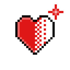 Pixel Art Red Heart Dissolving with Sparkle Above