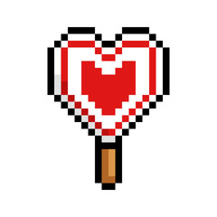 Pixel Art Heart-Shaped Lollipop with Red Center and White Border