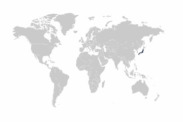 Obraz premium Full 2D World Map Vector with South Korea Highlighted in Deep Blue.