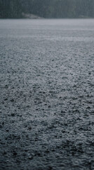 Obraz premium Rainfall on lake surface creating ripples and reflections