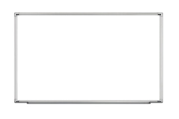 Empty whiteboard template with silver metal frame, clear visual aid for presentations and learning, transparent background