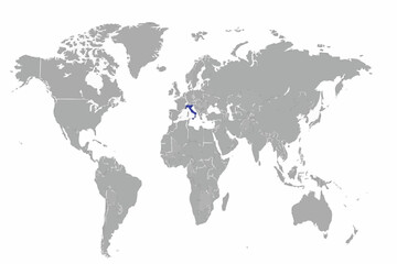 Fototapeta premium Full 2D World Map Vector with Switzerland Highlighted in blue