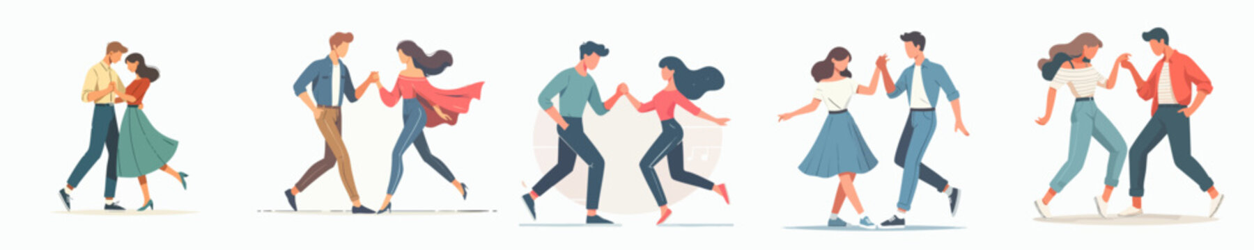 Flat Illustration Collection of Couples Dancing Together with Various Poses
