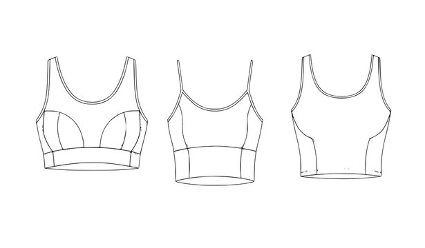 Girls&rsquo; sports bra and cropped tank top vector fashion illustration with cami top in flat design