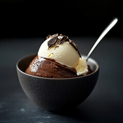 器の中のチョコレートアイスクリーム