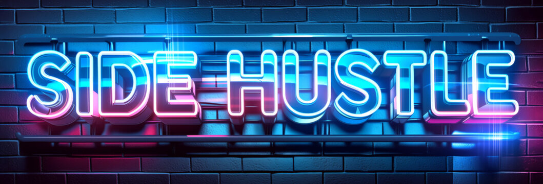 Side Hustle Neon Sign on Dark Brick Wall