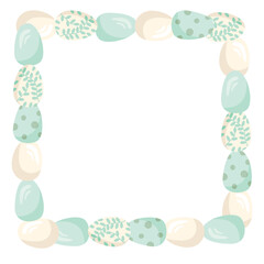 Square frame with green Easter eggs. Vector illustration of Easter eggs with a geometric and floral pattern. Perfect for an Easter theme.