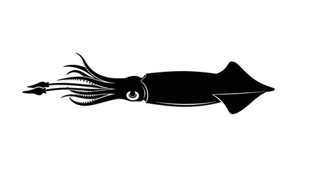 Black Silhouette of a Squid with Tentacles and Eye. © rafardhana