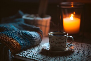 cup of coffee on wooden table