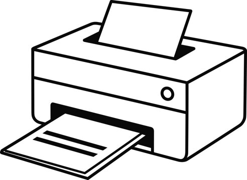 Vector illustration of printer silhouette with paper sheets, office device symbol, printing design element for business and document graphics