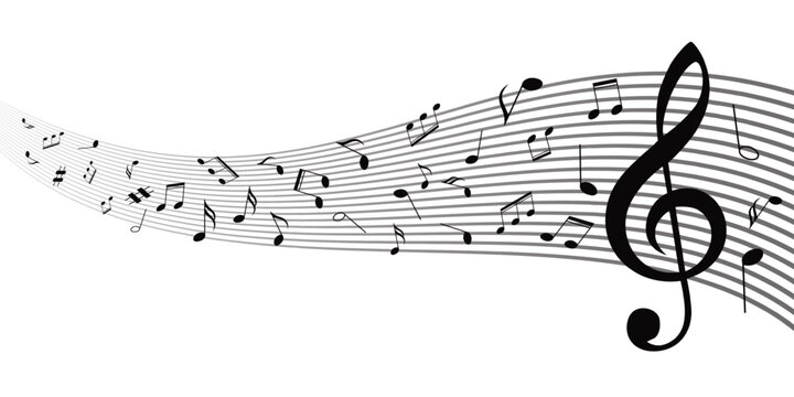 Music notes background,  Beautiful musical notes flowing with clef and staff creating elegant.