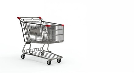 Shopping Cart's Empty Promise: A sleek, empty shopping cart stands on a clean surface, hinting at opportunities for shopping and purchasing