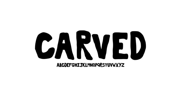 Hand Drawn Font Uppercase Only. Stylish Rough Font with Bold Carved Lettering. Woodcut Inspired Typography. Decorative serif vintage modern design vector illustration.