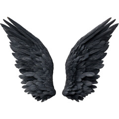 Obraz premium Dark Angel Wings Spread Wide on Black Background, Moody Fantasy Concept