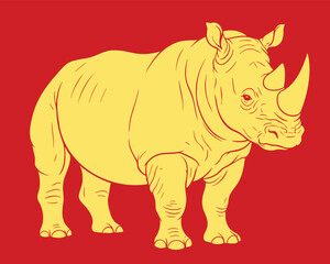 Obraz premium Modern flat yellow rhino logo design for wildlife conservation and adventure branding