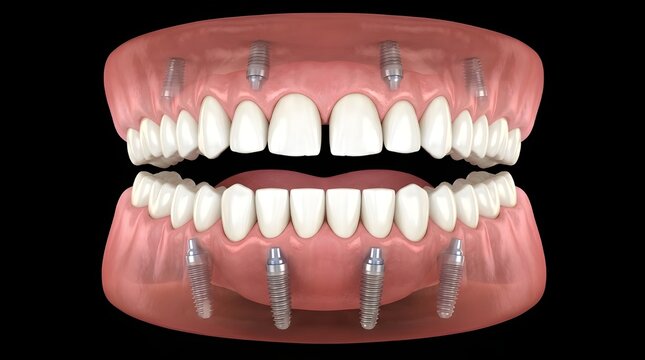 3D Full Arch Dental Implants with Prosthetic Teeth