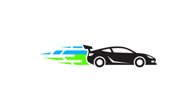 Vector illustration of a sports car with a jet ski trailer.