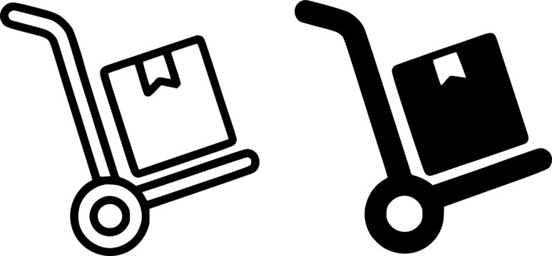 Industrial icon, vector illustration of hand truck, black and white in outline and silhouette design style