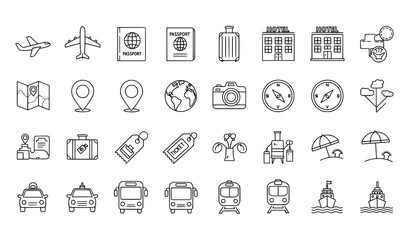 Thin line travel icons collection with editable stroke for web and banners © Shakib