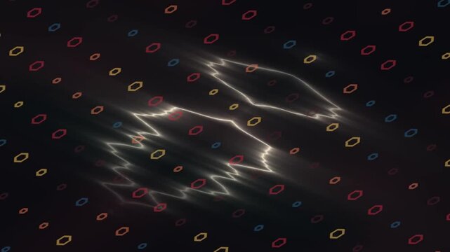 Small Colorful Hexagons Appearing and Disappearing on Dark Abstract Background