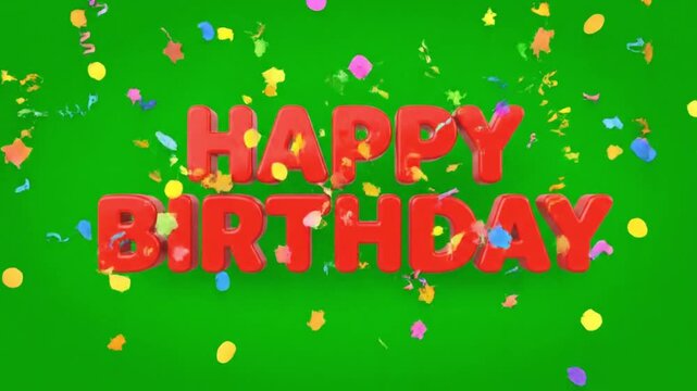 Colorful Happy Birthday 3D Text with Confetti