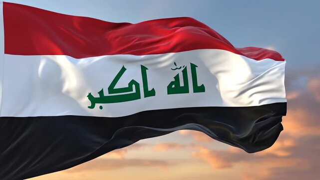 Iraq Flag Waving against Sunset Sky 4K Video