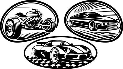 Fototapeta premium Extreme Motorsport Racing and Supercar Vector Silhouette Collection