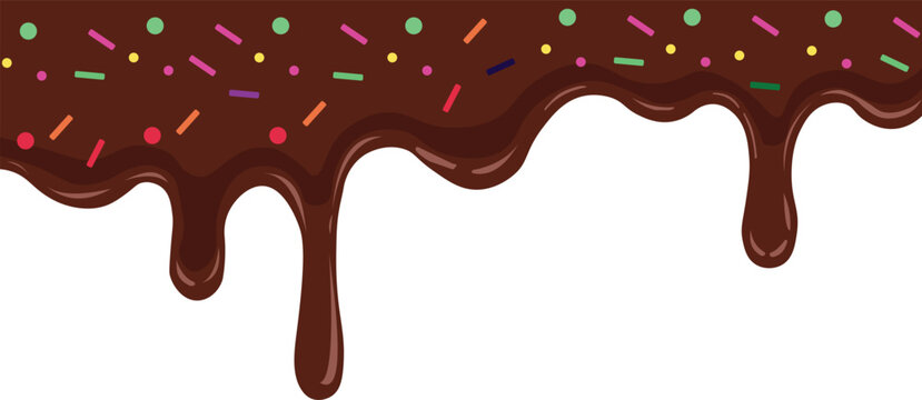 Delicious Melting Chocolate Drip with Colorful Sweet Sprinkles Isolated background