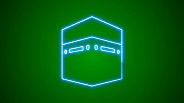 Ultra-Realistic Rotating Neon Outline Kaaba on Green Screen 4K UHD Chroma Key Stock Footage