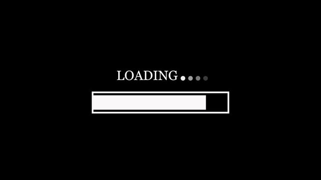 Loading Animation Progress Bar on Black Background with White Text and Rectangle buffering waiting