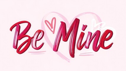 Be Mine Valentine Love Heart Handwritten Script Text Vector Illustration